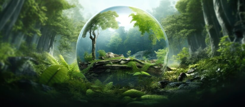 glass globe with trees, nature conservation earth day concept