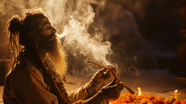 sadhu smoking weed on ceremony