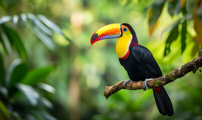 Toucan sitting on the branch in the forest, Generative AI