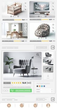 Furniture website animation. E-commerce and shopping products. Household goods sales webpage. Vertical version.