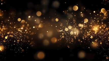 Fototapeta na wymiar Abstract festive dark background with gold glitter and bokeh. New year, birthday, holidays celebration.