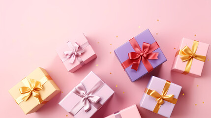 Fototapeta na wymiar Christmas gift boxes, birthday, anniversary, Valentine's Day and wedding gift boxes