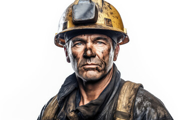 Fototapeta premium Coal mine worker man isolated white background
