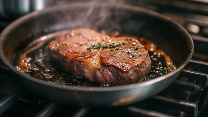Fototapeta premium Scenery of Steak Cooking in the Kitchen