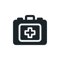 Fototapeta premium Black first aid kit icon on a white background.