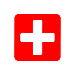 A red square with a white medical cross.