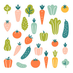 Colorful vector set of vegetables and fruits.