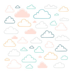 Vector set of colored clouds in flat style.