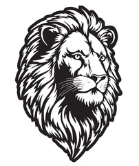 Fototapeta premium Lion head logo, animal, wild, black and white, icon, strong illustration, bold, strong illustration, cartoon, flat vector banner for landing page website