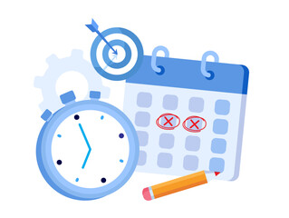Schedule time management, target, deadline concept, planner, planning and organization, flat vector illustration banner for website