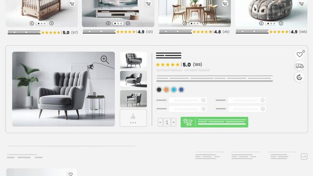 Furniture website animation. E-commerce and shopping products. Household goods sales webpage