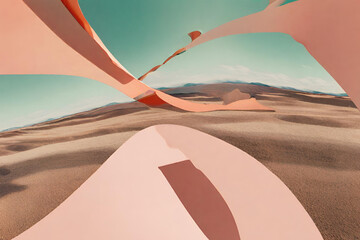 A surreal landscape with distorted perspectives