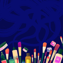 background with brushes and materials for painting and creativity, for text, the theme of art materials, background for art schools, studios, online classes, stores  art materials or artistic concept