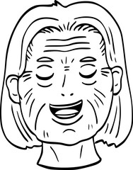 cute cartoon happy senior face drawing.