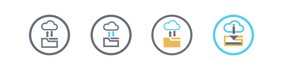 Set of cloud data server icons vector. Save to folder and download. Technology vector illustration