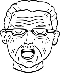 cute cartoon happy senior face drawing.