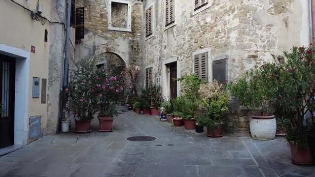 narrow street in the old town of Koper, Slovenia