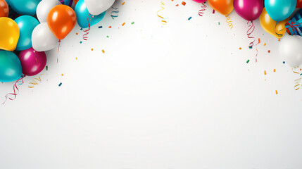 Vibrant Birthday Party Background with Balloons, Hats, and Streamers. Top View Celebration Decor with Space for Text. Happy Event Isolated Design for Festive Moments and Joyous Occasions.