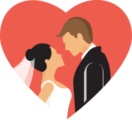 bride and groom couple vector illustration in a heart shape 