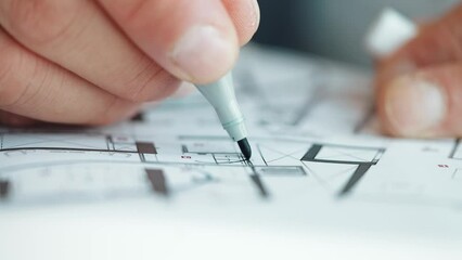 Marking on a blue print 