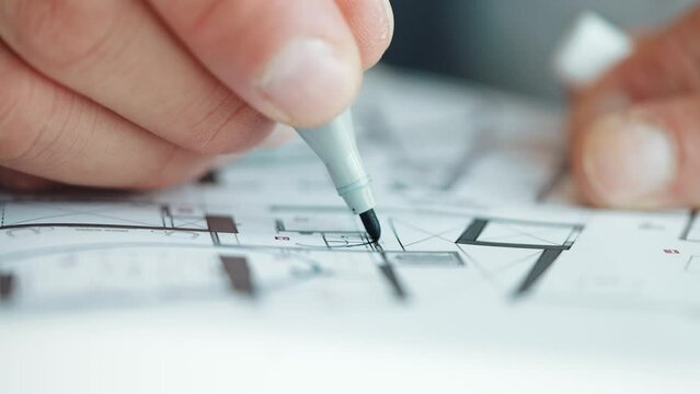 Marking on a blue print 