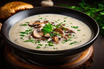 A tasty serving of mushroom soup