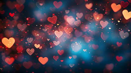 Abstract dark gradient background with hearts shape bokeh. - obrazy, fototapety, plakaty