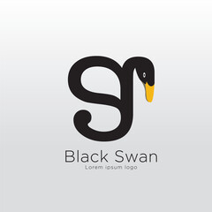 Fototapeta premium Doodle illustration of black and white swan for logo