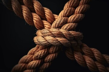 Fototapeta premium Vintage rope knots in close-up on dark background.