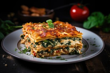 Fototapeta premium Spinach vegetarian lasagna