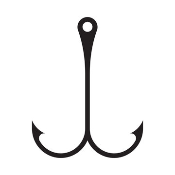 Vector black Fishing hooks icons set. Barbed fish hook