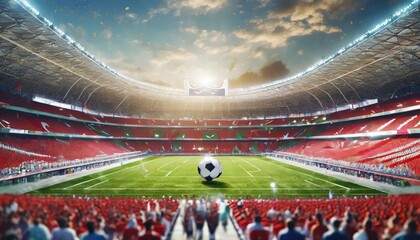 football arena with grass field and blurred fans at playground view