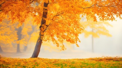  Vibrant Autumn Tree Amidst a Background of Subtle Blur.