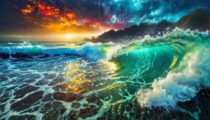 Fototapeta na wymiar on the beach ocean sea water white wave splashing in the deep sea. Drone photo backdrop