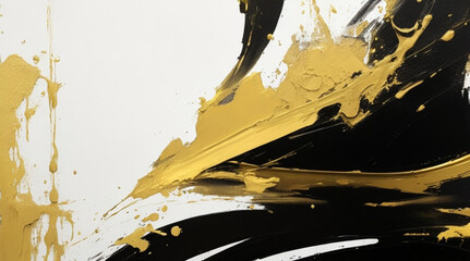 abstract background with place for text, Splashes of bright paint on the canvas.Gold, black and gray colors. Interior painting. Beautiful background.