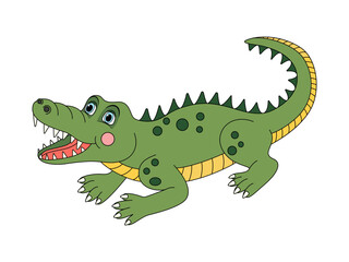 Animal character funny crocodile in cartoon style. Children's illustration. Vector illustration for design and decoration.