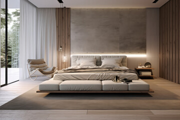 Dark color minimal bedroom interior design with bed and luxury decoration