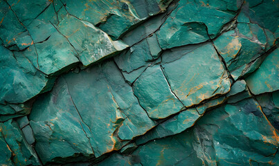 Emerald green cracked slate rock layers, Generative AI - obrazy, fototapety, plakaty
