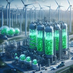 A concept of green hydrogen production through water electrolysis, supporting a decarbonized future.  