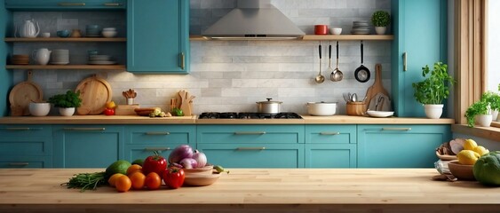 Simple kitchen background, with a mix of soft colors, for architectural, banner or web needs
