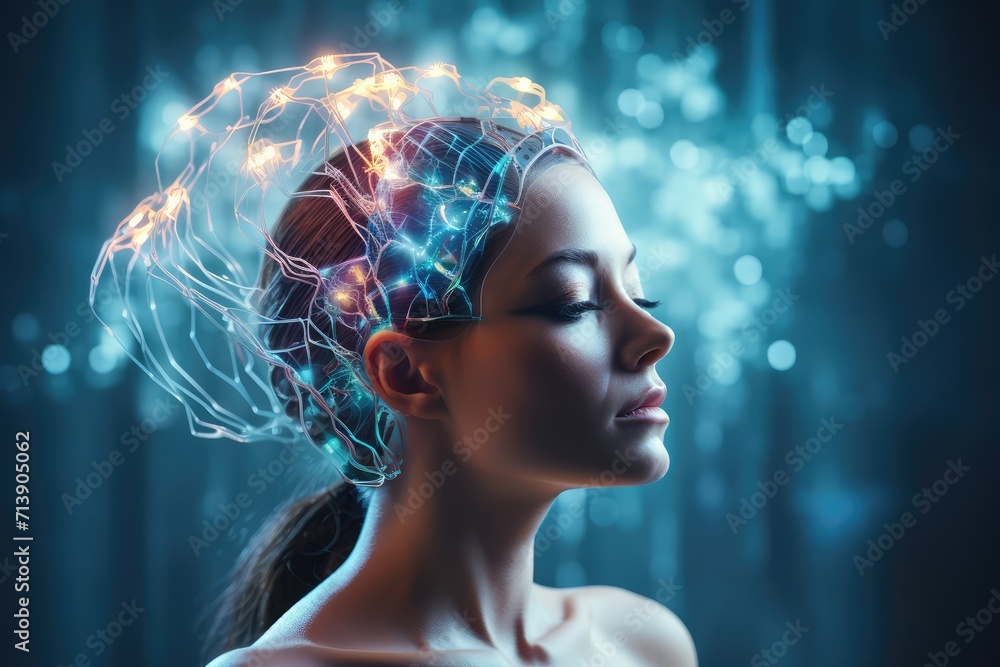 Poster aging brain complex puzzle - mind game ingenious synapses pathways. wit visionary, brain's visualiza