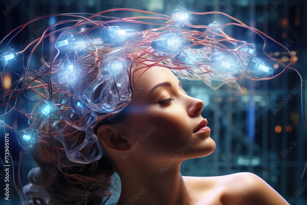 Poster aging brain complex puzzle - mind game ingenious synapses pathways. wit visionary, brain's visualiza
