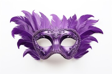 Isolated white mask with feathers, beautiful and purple