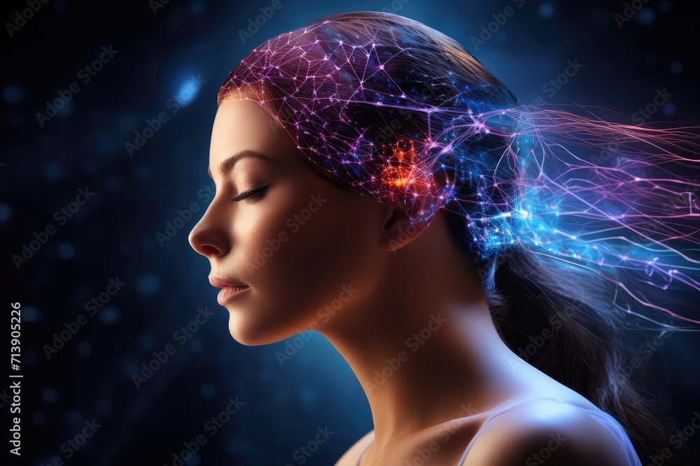 Poster aging brain complex puzzle - mind game ingenious synapses pathways. wit visionary, brain's visualiza