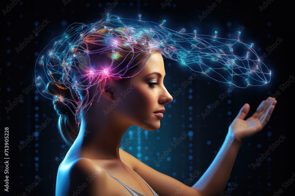 Poster aging brain complex puzzle - mind game ingenious synapses pathways. wit visionary, brain's visualiza