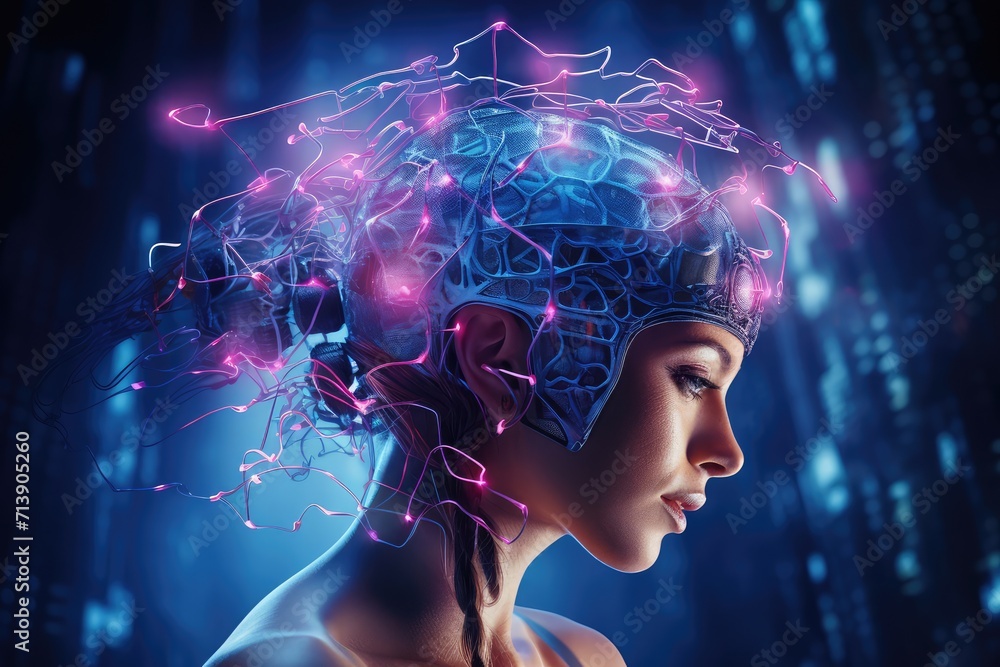 Poster aging brain complex puzzle - mind game ingenious synapses pathways. wit visionary, brain's visualiza