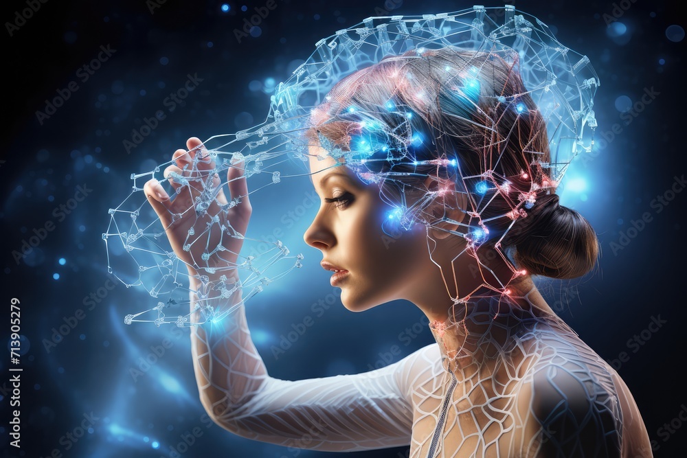 Poster aging brain complex puzzle - mind game ingenious synapses pathways. wit visionary, brain's visualiza