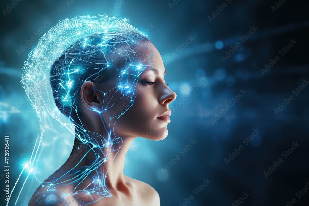 Poster aging brain complex puzzle - mind game ingenious synapses pathways. wit visionary, brain's visualiza