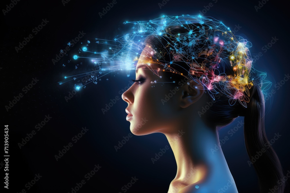 Poster aging brain complex puzzle - mind game ingenious synapses pathways. wit visionary, brain's visualiza