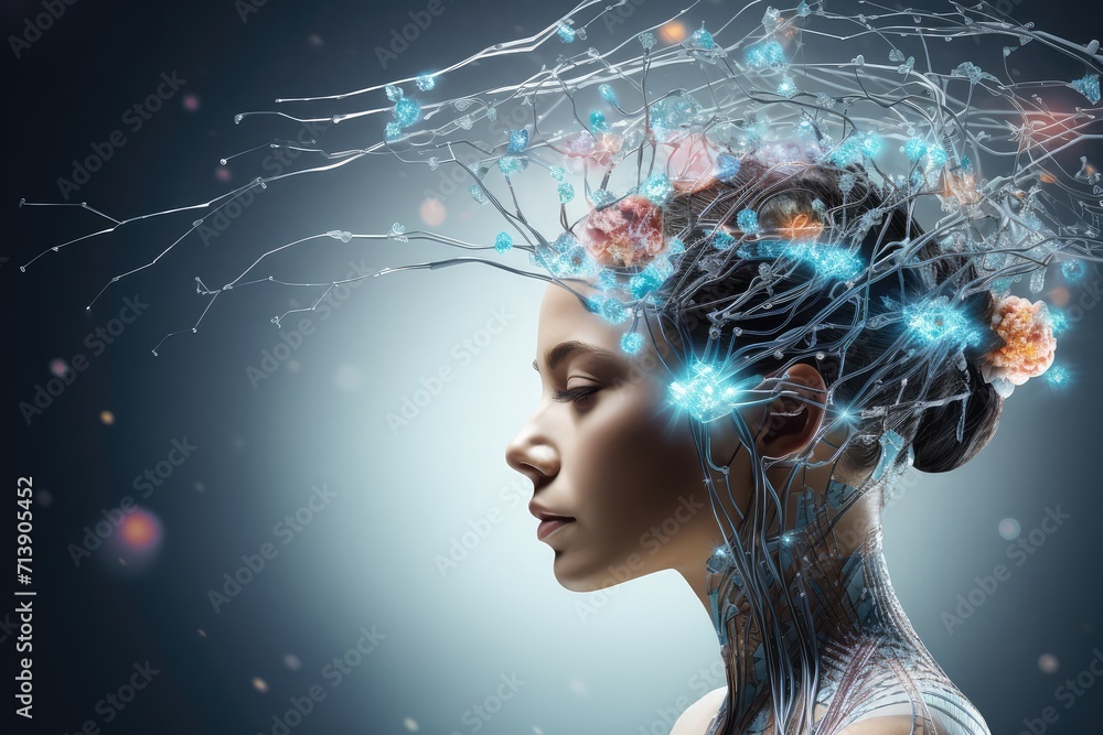 Poster aging brain complex puzzle - mind game ingenious synapses pathways. wit visionary, brain's visualiza